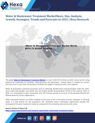 Water & Wastewater Treatment Market Analysis and Forecast to 2025