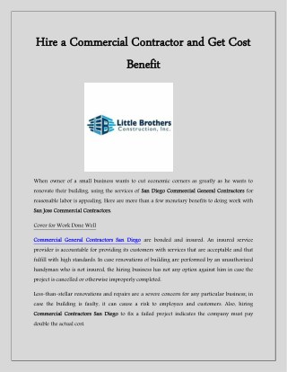 Hire a Commercial Contractor and Get Cost Benefit