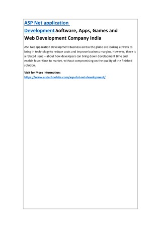 ASP Net application Development-Software, Apps, Games and Web Development Company India