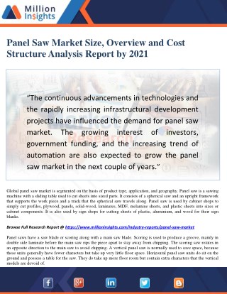 Panel Saw Market Analysis, Size, Growth, Trends and Forecast to 2021