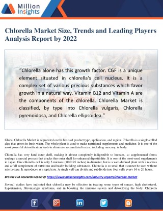 Chlorella Market Segmentation, Opportunities, Trends & Future Scope to 2022