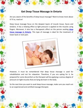 Get Deep Tissue Massage in Ontario