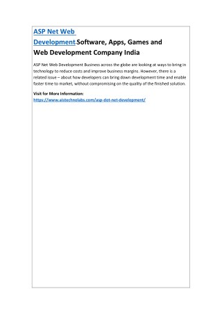 ASP Net Web Development-Software, Apps, Games and Web Development Company India
