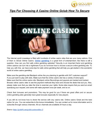 Tips For Choosing A Casino Online Gclub How To Secure