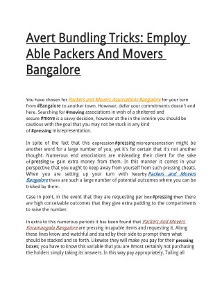 Avert Bundling Tricks: Employ Able Packers And Movers Bangalore