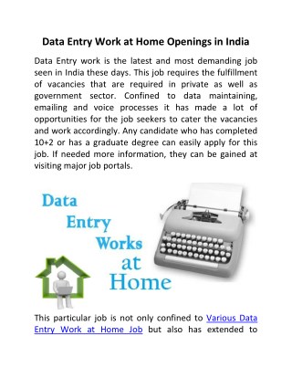 Data Entry Work at Home Openings in India