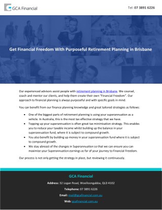 Get Financial Freedom With Purposeful Retirement Planning in Brisbane
