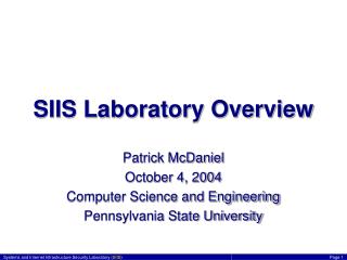 SIIS Laboratory Overview