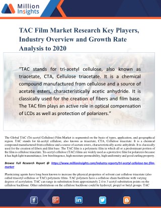 TAC Film Market Research Key Players, Industry Overview and Growth Rate Analysis to 2020