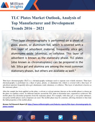 TLC Plates Market Outlook, Analysis of Top Manufacturer and Development Trends 2016 – 2021