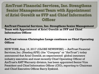 Am trust financial services, inc. strengthens senior management team with appointment of ariel gorelik as svp and chief