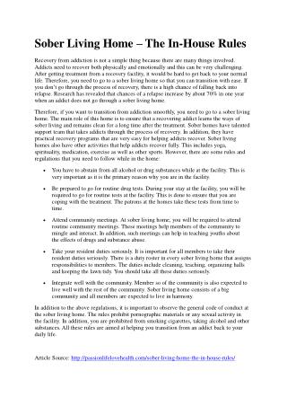 Sober Living Home – The In-House Rules