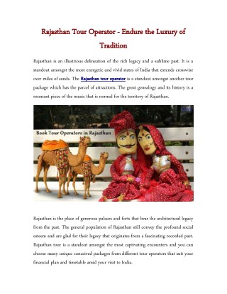 Rajasthan Tour Operator - Endure the Luxury of Tradition