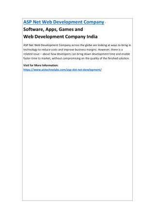 ASP Net Web Development Company - Software, Apps, Games and Web Development Company India