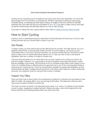 How to Start Cycling for Recreational Purposes!