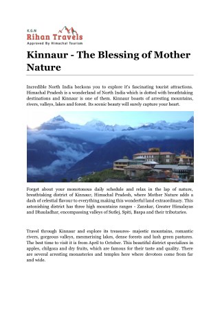 Kinnaur - The Blessing of Mother Nature