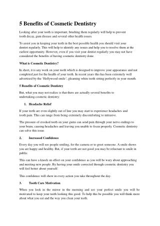 5 Benefits of Cosmetic Dentistry