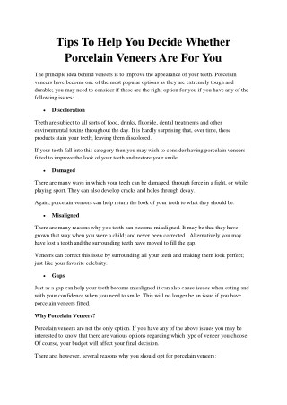 Tips To Help You Decide Whether Porcelain Veneers Are For You