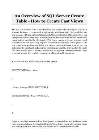 An Overview of SQL Server Create Table - How to Create Fast Views