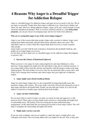 4 Reasons Why Anger is a Dreadful Trigger for Addiction Relapse