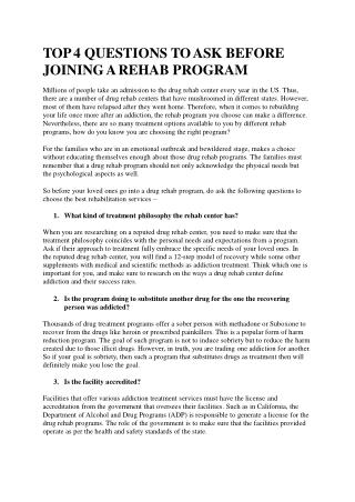 TOP 4 QUESTIONS TO ASK BEFORE JOINING A REHAB PROGRAM