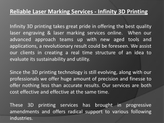 Reliable Laser Marking Services - Infinity 3D Printing