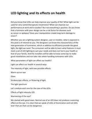 LED lighting and its effects on health