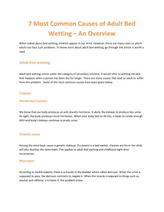 7 Most Common Causes of Adult Bed Wetting – An Overview