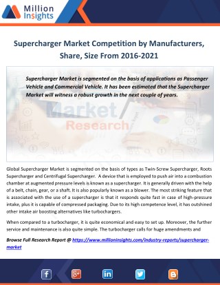 Supercharger Industry Manufacturers Analysis Forecast 2021 By Revenue Margin