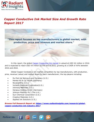 Copper Conductive Ink Market Trends And Current Status Report 2017