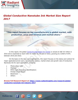 Global Conductive Nanotube Ink Market Trends Report 2017