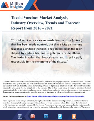 Toxoid Vaccines Market Analysis, Industry Overview, Trends and Forecast Report from 2016 - 2021