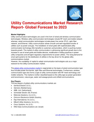 Utility Communications Market Research Report- Global Forecast to 2023