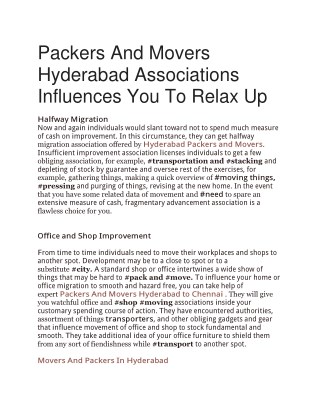 Packers And Movers Hyderabad Associations Influences You To Relax Up