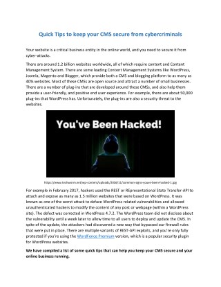 Quick Tips to keep your CMS secure from cybercriminals