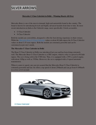 Mercedes C Class Cabriolet in Delhi – Winning Hearts All Over