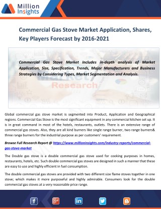 Commercial Gas Stove Market Application, Shares, Key Players Forecast by 2016-2021