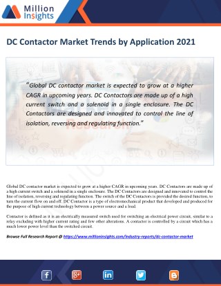 DC Contactor Market Trends by Application 2021