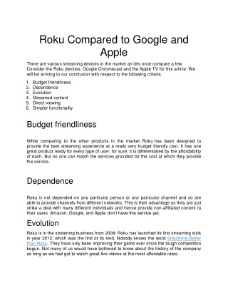 Roku Compared to Google and Apple