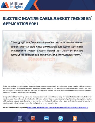 Electric Heating Cable Market Trends by Application 2021