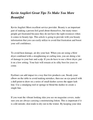Kevin Angileri Great Tips To Make You More Beautiful