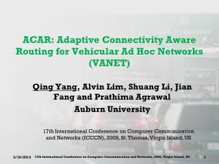 ACAR: Adaptive Connectivity Aware Routing for Vehicular Ad Hoc Networks (VANET)