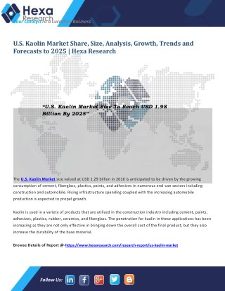 U.S. Kaolin Market is Expected to Witness Rapid Growth till 2025 - Hexa Research