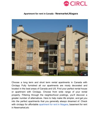 Apartment for rent in newmarket,niagara