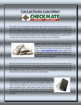 Can I get Payday Loan Online