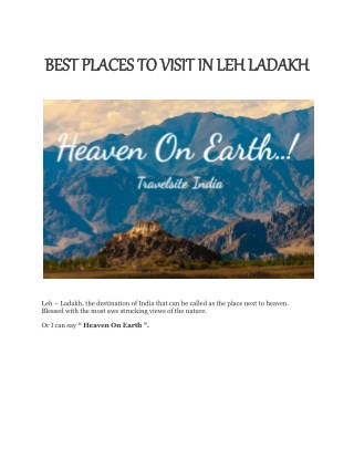 Best Places To Visit In Leh Ladakh | Heaven On Earth