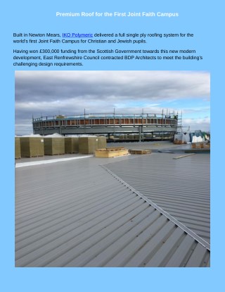 Premium Roof for the First Joint Faith Campus