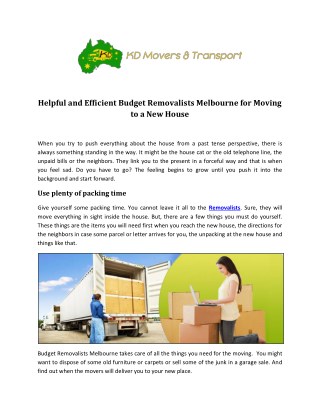 Budget Removalists Melbourne - KD movers