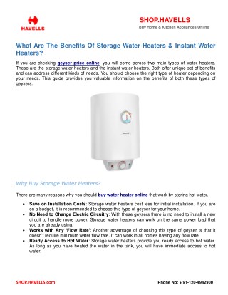 What Are The Benefits Of Storage Water Heaters & Instant Water Heaters