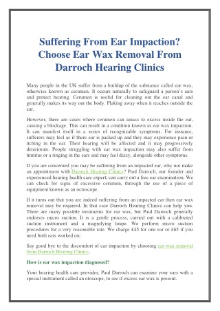 Suffering From Ear Impaction? Choose Ear Wax Removal From Darroch Hearing Clinics